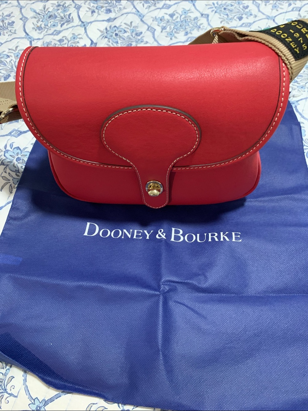 Dooney & Bourke Bright Red Leather Crossbody with Contrast Stitching